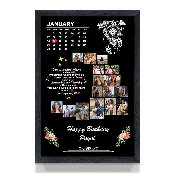 A Perfect Gifter Moon Shape Personalised Photo Collage Frame, Black - Birthday