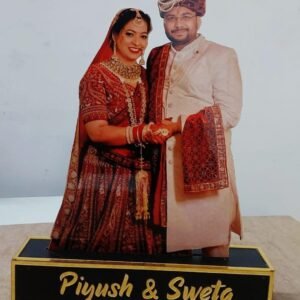 Couple Caricatured Personalized Love on Display with Name Wooden Stand 12x10 inch