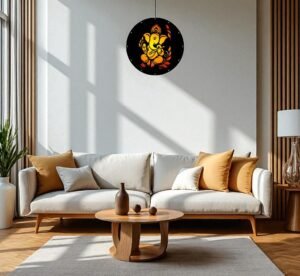 Ganesh Bhagwan Wall Hanging LED Light wall Décor A Wall Design  (12 inch X 12 inch, Red & Yellow