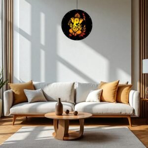 Ganesh Bhagwan Wall Hanging LED Light wall Décor A Wall Design  (12 inch X 12 inch, Red & Yellow